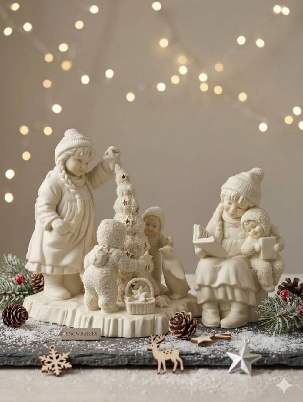 Department 50 Club Ivory Winter Children Figurine Porcelain Set Of Two